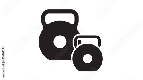 Kettlebells exercise weights black icon with handles and round bases, symbolizing fitness and strength training for workouts.