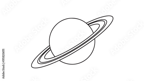 Planet Saturn with iconic rings depicted in a minimalist black outline illustration on a clean white background.