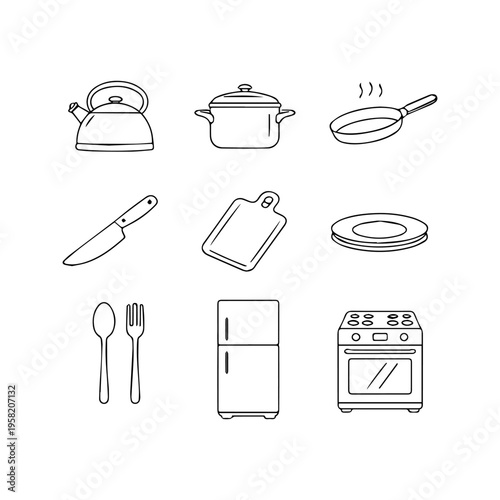 kitchen minimalist line icon set
Vector minimalist line icons on a white background