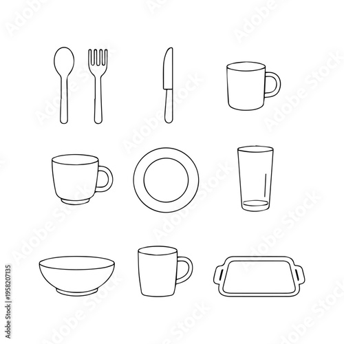 dishes minimalist line icon set
Vector minimalist line icons on a white background