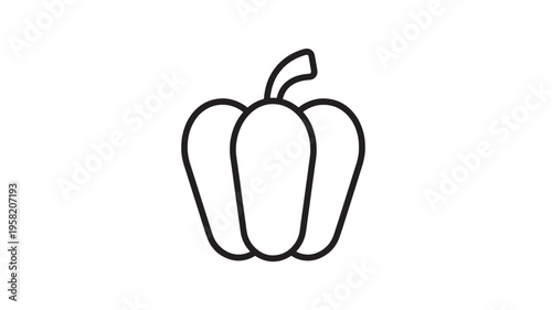 Pepper outline icon with a simple minimalist drawing on a white background, symbolizing fresh produce and healthy eating.