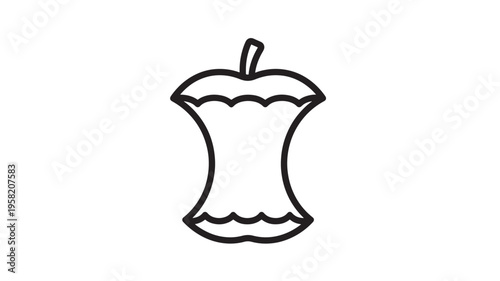 Apple core icon with stylized stem and bitten edges in a simple black outline design on a white background.