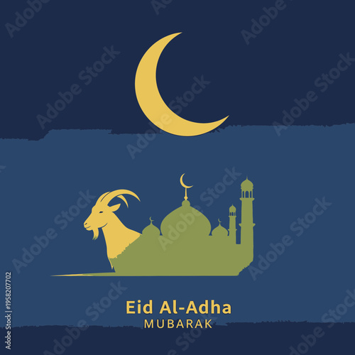 Eid AlAdha Mubarak celebration with mosque and goat silhouette 1.