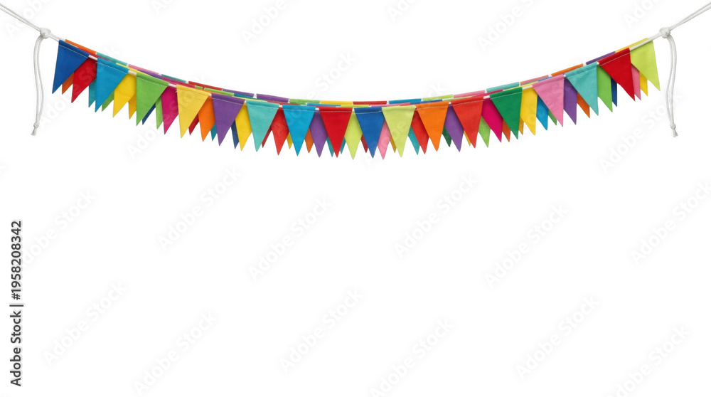 Fototapeta premium Colorful flag garland hangs above, AI, PNG