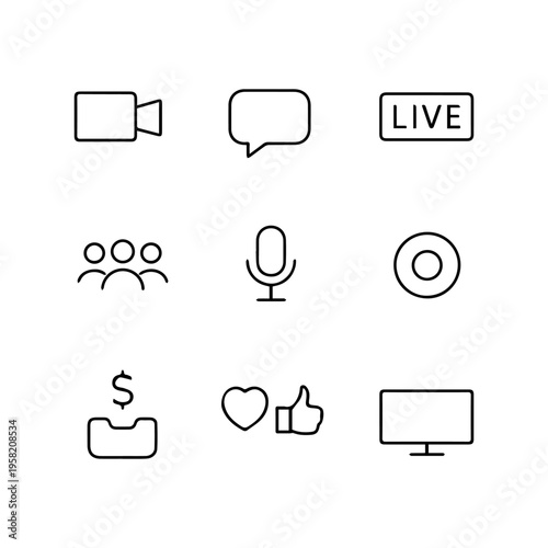 Streaming minimalist line icon set
Vector minimalist line icons on a white background