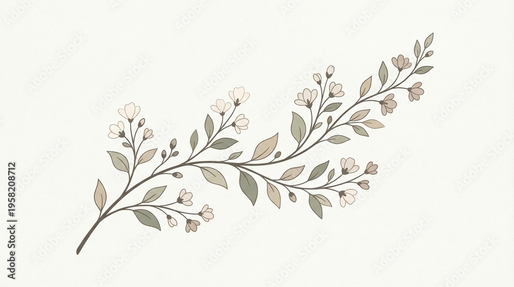 Fototapeta premium Elegant floral branch illustration in minimal style, neutral color vector design