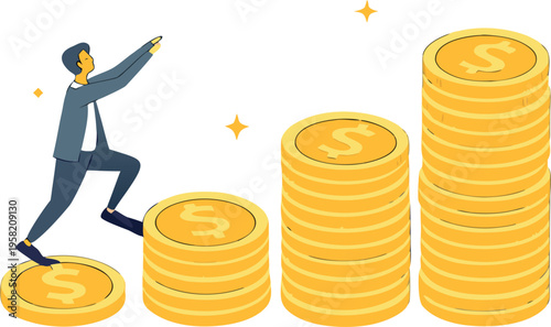 Isometric Business Growth and Finance Strategy Illustration