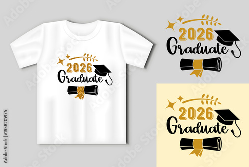 Graduate 2026 shirt design with cap and diploma