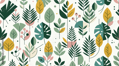 Modern botanical pattern using simple leaf geometry, clean seamless vector design