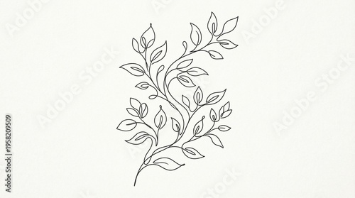 Single line botanical drawing with organic plant flow, minimalist vector design