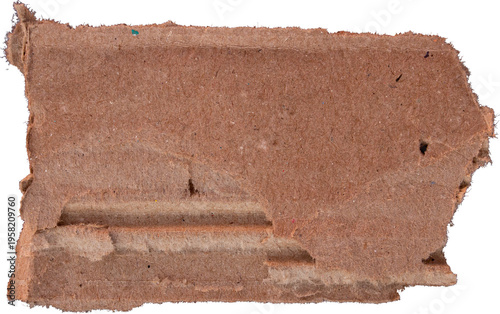 Fotografie Rough Brown Recycled Cardboard Piece with Corrugated Indent Isolated on Transpar