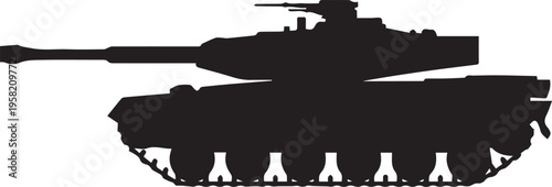 Create Silhouette Simple outline drawing of a military tank with tracks and cannon no Background