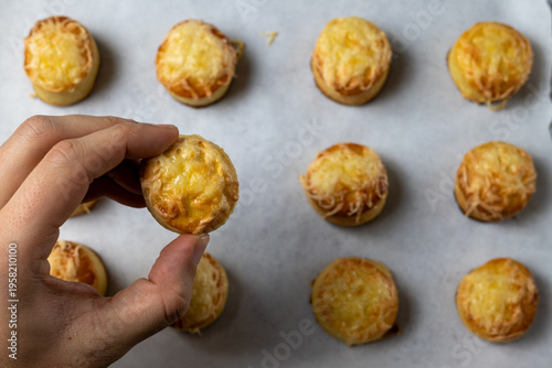 Canvastavla Hand picking fresh cheese pogacsa pastry