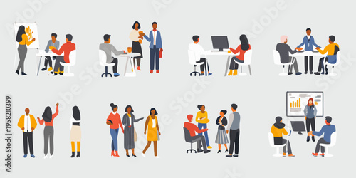 Diverse group of professionals collaborating in a modern office environment