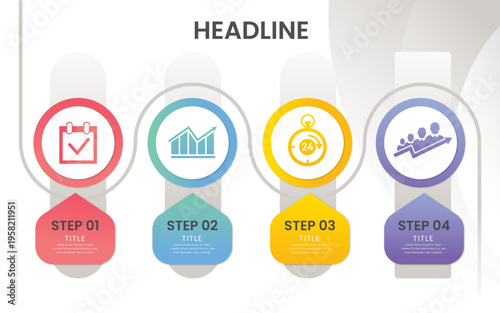 Modern Infographic Template with 4 Steps and Business Icons Vector Illustration for Presentation