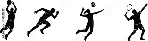 Dynamic Athlete Action Silhouettes Set vector illustration