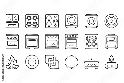 Cooking and Baking Line Icons with Kitchen Tools and Equipment