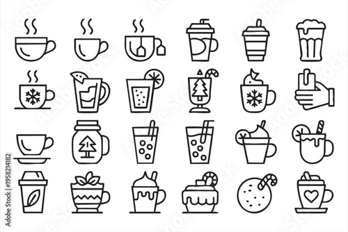 Coffee and Drink Outline Icons for Cafe Branding and Menu Design