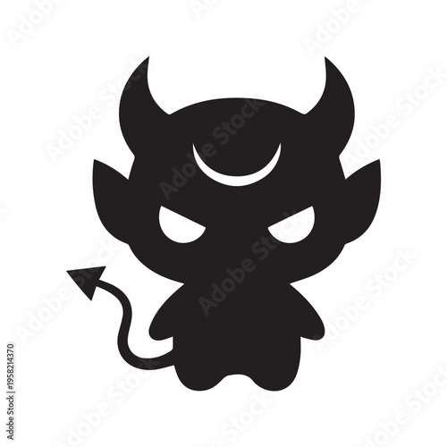 Cute Little Devil Silhouette Icon - Black Demon Character with Horns and Tail for Halloween and Graphic Design

