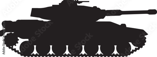 Silhouette Simple outline drawing of a military tank with tracks and cannon no Background