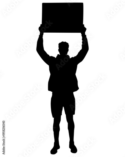 Silhouette of a Protesting Man with a Poster, Protester, Protest, Demonstration, Support, Activist, Black, Strike, Picket, Vector