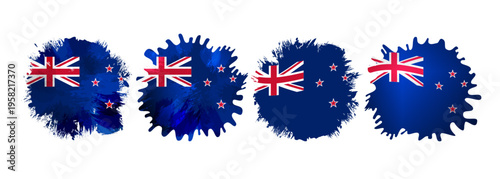 Set of New Zealand creative spots with flag background