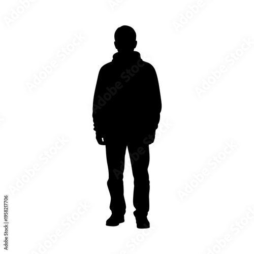 Silhouette of a person standing alone in a minimalist style, evoking solitude and contemplation