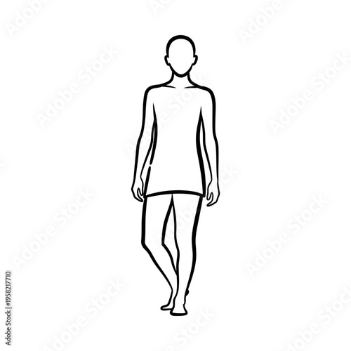 Minimalist line drawing of a person walking forward, simple and clean design on white background