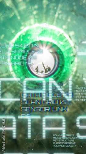 Microplastic vision scanning environment inside plastic bottle vertical