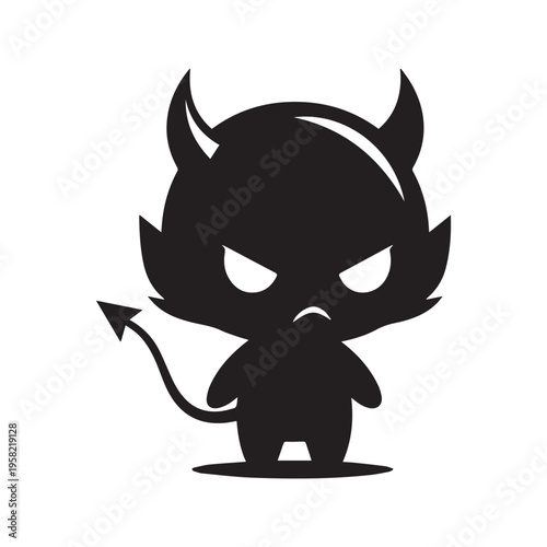 Cute Little Devil Silhouette Icon - Black Demon Character with Horns and Tail for Halloween and Graphic Design
