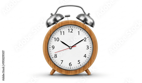 Round Wooden Alarm Clock Showing Ten O Clock Realistic Vector Illustration