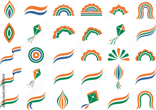 Collection of decorative indian flag themed graphic elements and symbols for republic day design Vector
