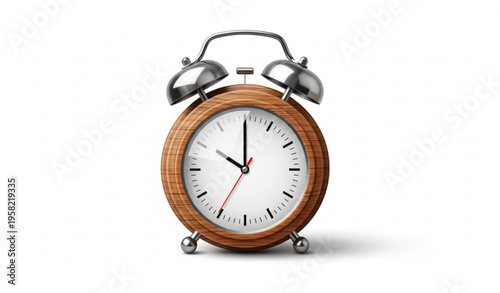 Round Wooden Alarm Clock Showing Ten O Clock Realistic Vector Illustration