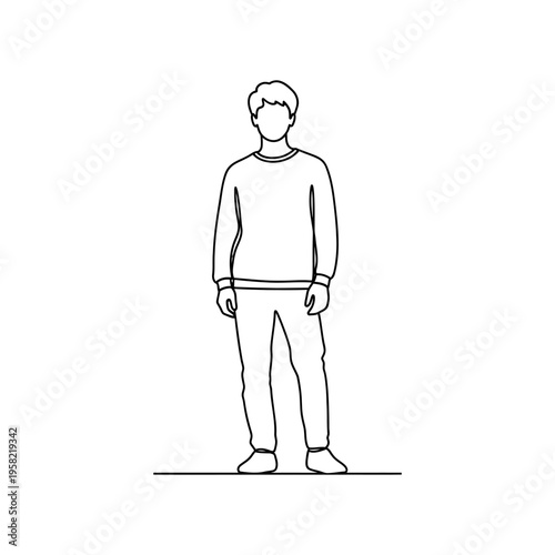 Minimalist line drawing of a young man standing confidently, casual attire, neutral background