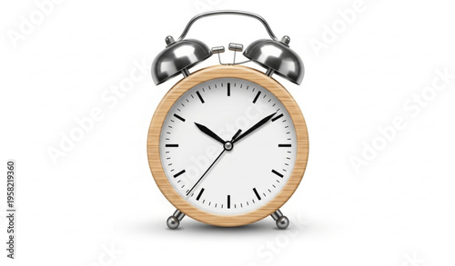 Round Wooden Alarm Clock Showing Ten O Clock Realistic Vector Illustration
