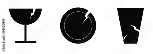  illustration of  broken glass and plate a round metal champagne glass object on a white background with fitness dumbbell disc weight equipment