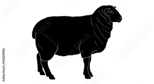 Black sheep standing in profile view