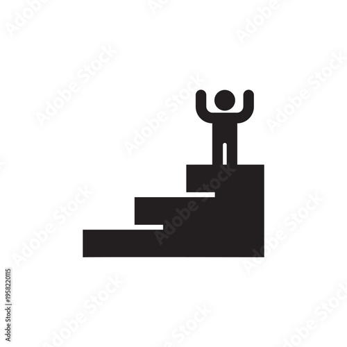 Success Achievement Icon, Business Growth Stairs Silhouette, Goal Reached Winner Symbol, Career Progress Concept Vector