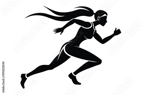 running female silhouette line art vector illustration with a white background