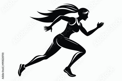 running female silhouette line art vector illustration with a white background