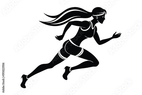 running female silhouette line art vector illustration with a white background