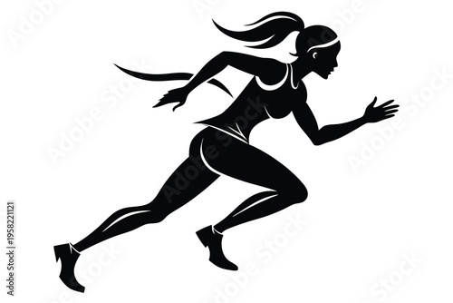 running female silhouette line art vector illustration with a white background