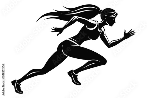 running female silhouette line art vector illustration with a white background