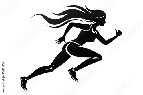 running female silhouette line art vector illustration with a white background