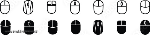 Computer hardware Mouse Icons set. Computer mouse icons vector. Left and right click vector. Icons set of pressing different mouse buttons for PC. Mouse wheel scroll