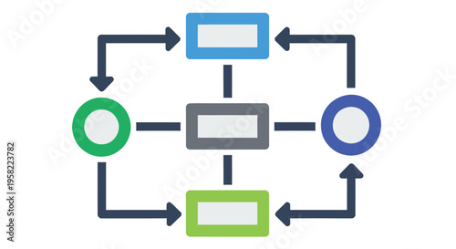 Flowchart depicting interconnected processes with squares circles and arrows high quality