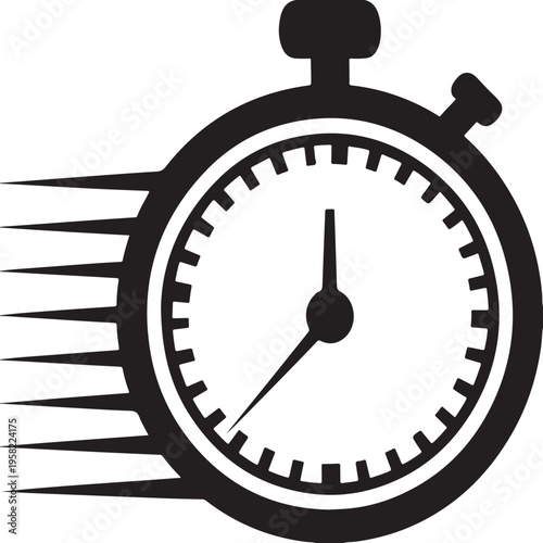 Fast service stopwatch icon with motion lines symbol for quick time delivery performance