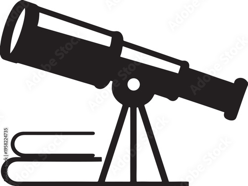 Telescope on tripod and books vector illustration for science education and space research