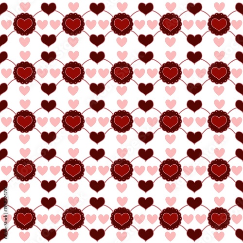 Sweet Valentine Day Seamless Pattern, Romantic Red Hearts and Lace Doily Ornament Background