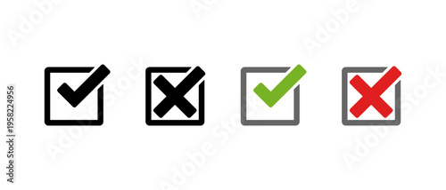 Checkbox tick and cross box icon. Accept and reject symbol. Approval and denial sign